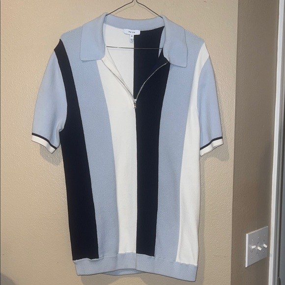 Reiss Navy and Cream Zipper Polo
